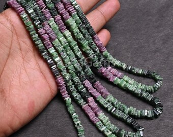 Perline di rubino zoisite lisce, piatte e quadrate, fatte a mano, filo di perline Heishi in pietra preziosa naturale