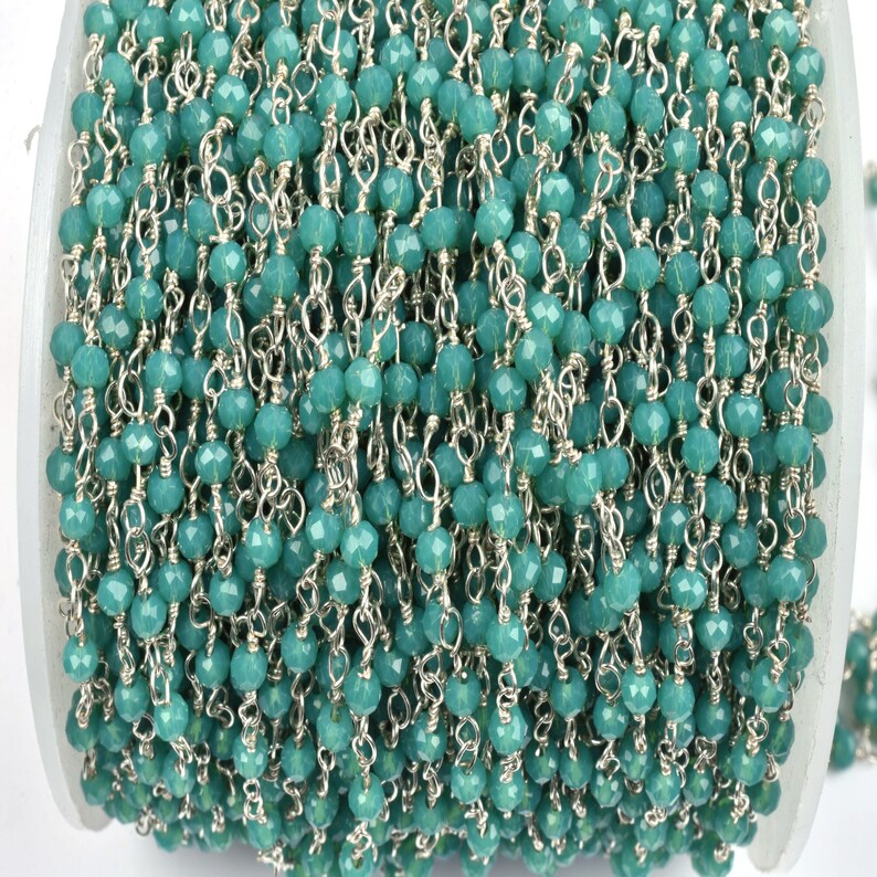 3,5,10 Feet Aquamarine Hydro Silver Plated Rosary Beaded Chain Jewelry Making 3,5,10 Feet Aquamarine Hydro Silver Plated Rosary Beaded Chain Jewelry Making