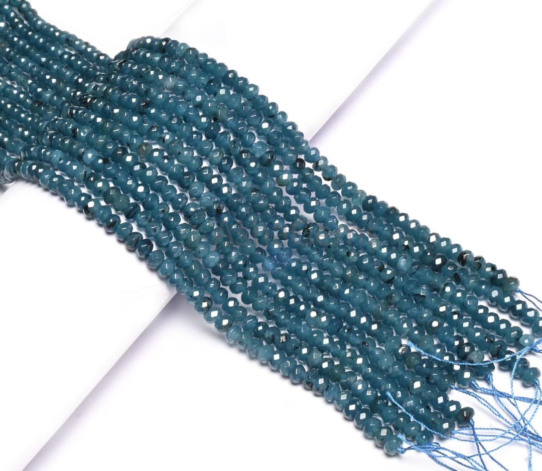 6 Mm Beautiful Neon Blue Color Jade Quartz Faceted Rondelle Shape Beads ...