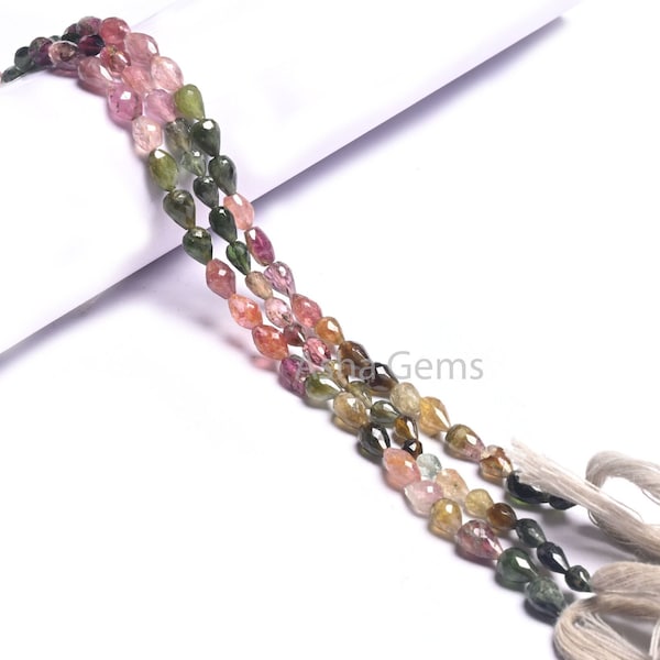 Beautiful Multi Tourmaline Faceted Drops Shape Gemstone Beads,13" Natural Tourmaline Uneven Teardrop Straight Drill Beads Jewelry Craft SALE