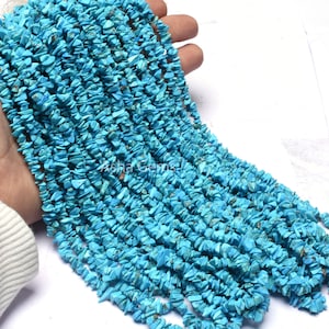 Bellissime perle di pietra preziosa grezza turchese blu, filo da 34" di perle piccole lisce, grezze e ruvide di Howlite turchese AAA, SALDI di gioielli in scaglie di turchese