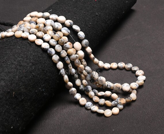 Natural Dendrite Opal Smooth Coin Shape Handmade Beads,14