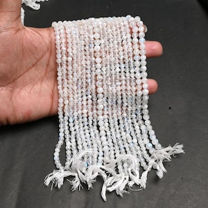 Rainbow Moonstone Beads: Natural Blue Flash White Gemstone smooth Round Ball Bead Strand Jewelry