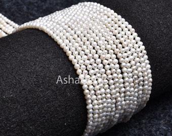 3 mm Natural White Fresh Water Pearl Beads, Gemstone Smooth Bead Strand, Jewelry Necklace