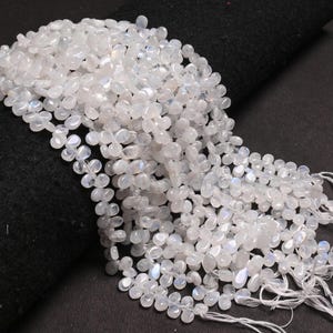 White rainbow Smooth Pears Shape Beads,9" Strand Natural Blue Fire rainbow Moonstone Handmade Teardrop Rainbow Moonstone Bead Jewelry Crafts