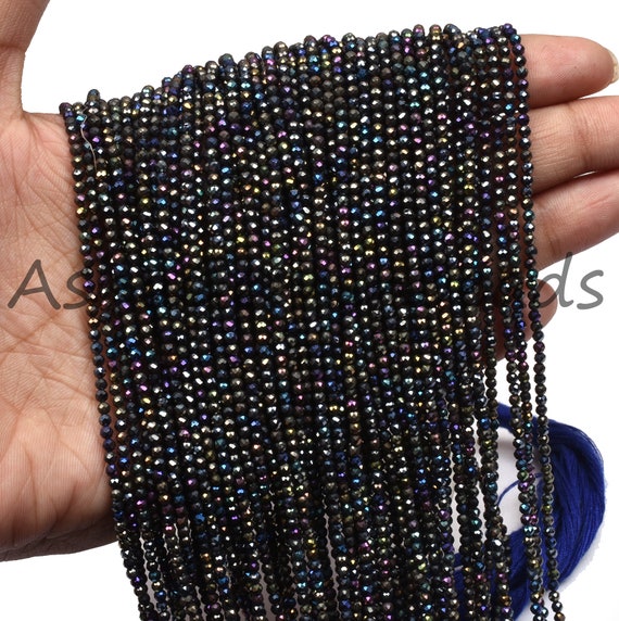 Natural Black Spinal Mystic Coated Micro Cut Beads 2mm Spinel