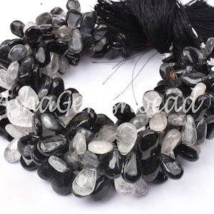 Natural Black Rutile Smooth Pear Shape Beads, Rutile Gemstone Beads,8&quot; Strand Black Rutile Smooth Teardrop Handmade Bead Jewelry Making SALE