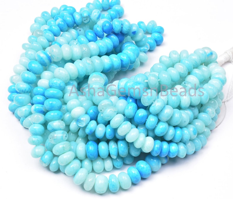 Peru Blue Opal Shaded Rondelle Shape Beads,8-9 mm Blue Opal Gemstone Beads handmade Smooth Loose Beads For Necklace Jewelry Handicraft Bead