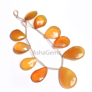 Fine Yellow Chalcedony Faceted Pear Shape Gemstone Bead,12x18-18x25 mm Both Side Loop Chalcedony Teardrop Side Drill Briolette Beads Jewelry