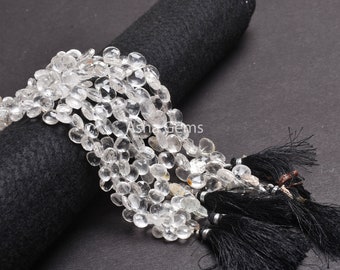 Beautiful Crystal Quartz Faceted Heart Shape Gemstone Beads,9" Strand White Crystal Heart Briolette Beads, Crystal Beads Jewelry Making SALE