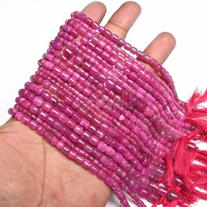 12" Pink Corundum Smooth Barrel Shape Gemstone Beads, Amazing Ruby Corundum Fancy damru  Straight Drill Handmade Uneven Beads Jewelry Making