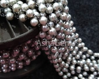 6 mm parel hydrokralen rozenkransketting zwart metaal vergulde draadgewikkelde ketting, 1-50 voet parel brons kralen rozenkransketting sieraden ambachtelijke ketting