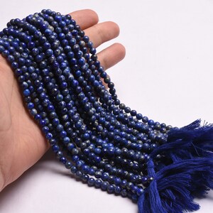 Cuentas redondas lisas de lapislázuli natural, 5, 5,5 mm, lapislázuli azul, hebra de 33 cm para joyería, artesanías. ¡Oferta!