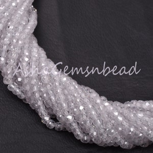 Beautiful White Zircon Faceted Rondelle Beads, 13&quot; Strand, Cubic Zircon Micro Cut Beads, 3 mm, Clear White Zircon Machine Cut Beads, Jewelry