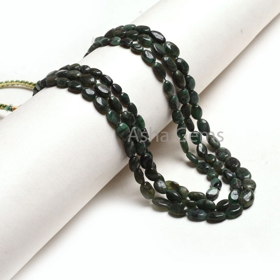Real Emerald Plain Handmade Oval Gemstone Beads, Strand Necklace