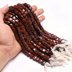 Beautiful Red Obsidian Faceted Box Shape Gemstone Loose Beads, Natural Mahogany Obsidian 3D Cube Box Indian Cut Mountain Obsidian Beads SALE