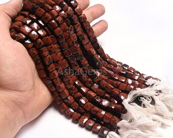 Red Obsidian Faceted 3D Cube Box Shape Beads, Natural Mahogany Obsidian Gemstone Indian Cut Mountain Obsidian