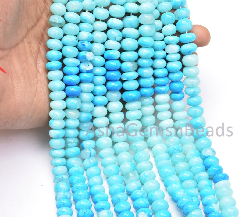 Peru Blue Opal Shaded Rondelle Shape Beads,8-9 mm Blue Opal Gemstone Beads handmade Smooth Loose Beads For Necklace Jewelry Handicraft Bead