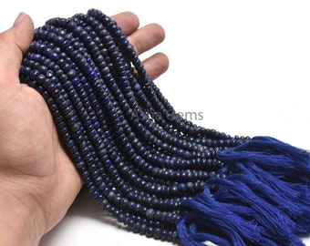 Natural Lapis Lazuli Smooth Rondelle Beads,5.5,6mm Blue Gemstone Handmade Bead Strand Jewelry