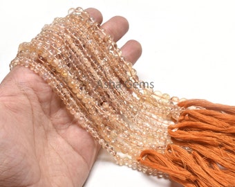 Perles rondes en citrine naturelle, fil de 33 cm (13 pouces), pierre précieuse jaune clair lisse, bijoux faits main