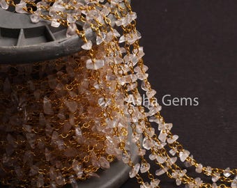 Quartz rose rose naturel, perles non coupées, chapelet, pierre précieuse, pépite, fil plaqué or, chaîne perlée au pied, fabrication de bijoux