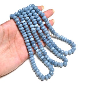 Pigeon Blue Oregon Opal Smooth Beads: Fine Light Blue Opal Gemstone Smooth Rondelle Handmade Bead jewelry