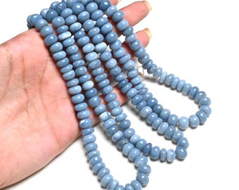 Pigeon Blue Oregon Opal Smooth Beads: Fine Light Blue Opal Gemstone Smooth Rondelle Handmade Bead jewelry