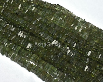 Natuurlijke groene apatiet platte vierkante vormkralen, edelsteen gladde Heishi handgemaakt, sieraden maken