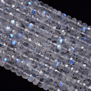 Blue Fire rainbow moonstone faceted rondelle beads Gemstone white rainbow beads,14&quot; Strand Natural rainbow moonstone handcut Beads Jewelry