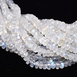 5 mm beautiful Rainbow Moonstone Indian Cut gemstone beads,14&quot;strand natural blue fire white rainbow faceted Rondelle Beads Jewelry Necklace