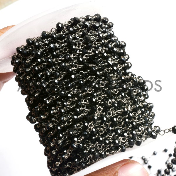 3,5,10,25,50 Feet,Gunmetal Black Spinel Hydro Faceted Rondelle Beaded Rosary Chain,Jewelry Making, Finding, Wire Wrapped Chain,3-3.5mm,Chain