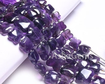 Perle di ametista naturale lisce intagliate a forma di fiore, pietra preziosa viola fatta a mano, intagliata con cura, con punta dritta quadrata.