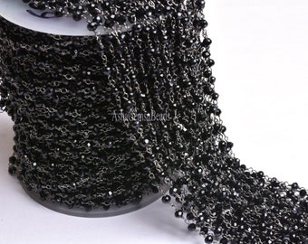 3,5,10,25,50 Feet, Gunmetal Black Spinel Hydro Faceted Rondelle Beaded Rosary Chain Jewelry Making Finding Wire Wrapped Chain,4mm,Chain Sale