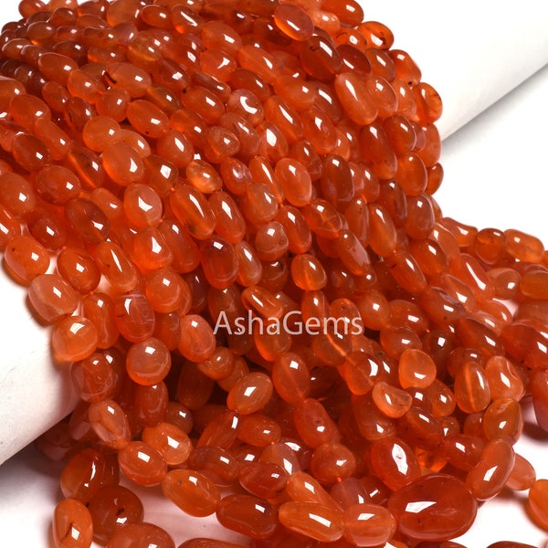 Perles de cornaline lisses AAA, perles de pierres précieuses unies faites main en cornaline orange-rouge, collier de bijoux en cornaline de 8/16 po.