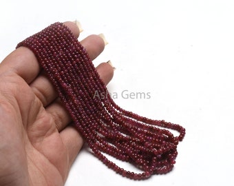 Genuine Ruby Smooth Rondelle Shape Beads,16" Strand Natural Red Ruby Handmade Gemstone Bead,2.5-3.5mm Real Ruby Bead Jewelry Necklace Crafts