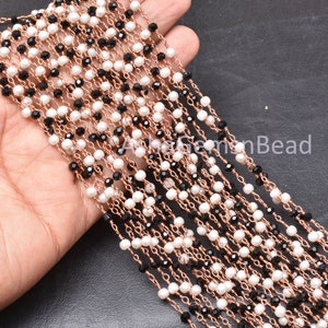 AAA Pearl Black Spinel Hydro Rondelle Beads Rosary Chain,3 mm Rose Gold Plated Wire Wrap Bulk Roll Handmade Chain Jewelry Making Crafts SALE
