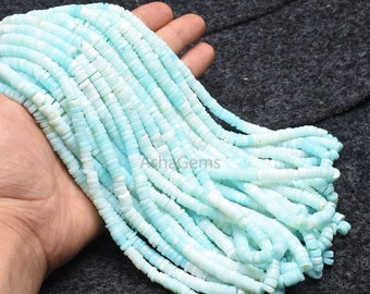 SALE Peruvian Opal Smooth Round Tyre Gemstone Heishi Beads, shaded Blue Peru Opal Smooth Beads,8/16&quot; Strand Opal Jewelry Making Handicrafts