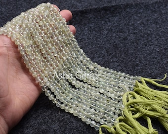 Natuurlijke groene prehniet edelsteen kralen, 5,5, 6 mm gladde ronde bolletjes voor het maken van sieraden.
