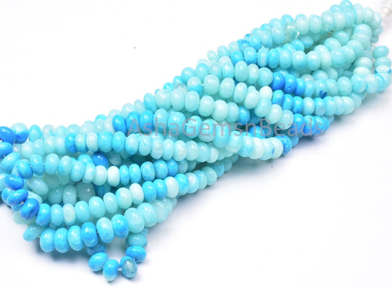Peru Blue Opal Shaded Rondelle Shape Beads,8-9 mm Blue Opal Gemstone Beads handmade Smooth Loose Beads For Necklace Jewelry Handicraft Bead