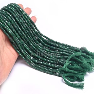 Fine Quality Green Emerald Corundum Faceted Rondelle Shape Beads, Emerald Corundum Indian Cut Gemstone Beads, Emerald Beads Necklace Jewelry