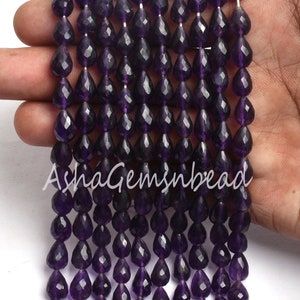 Natural Purple Amethyst Faceted Drops Shape Gemstone Beads,9&quot; Strand African Amethyst Straight Drill Teardrop Briolette Bead, Amethyst Beads