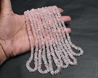 Natural Pink Rose Quartz Smooth Uncut Chip Beads,9/18"Strand Gemstone Raw Slim Nugget