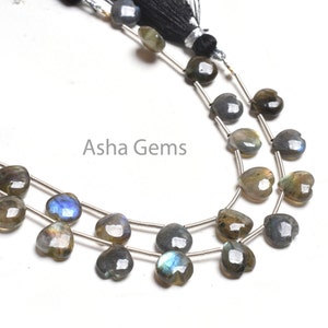 8mm Natural Flash Labradorite Carved Heart Shape Beads, Black Rainbow Fancy Carve Beads Labradorite carving Heart Gemstone Bead Jewelry SALE