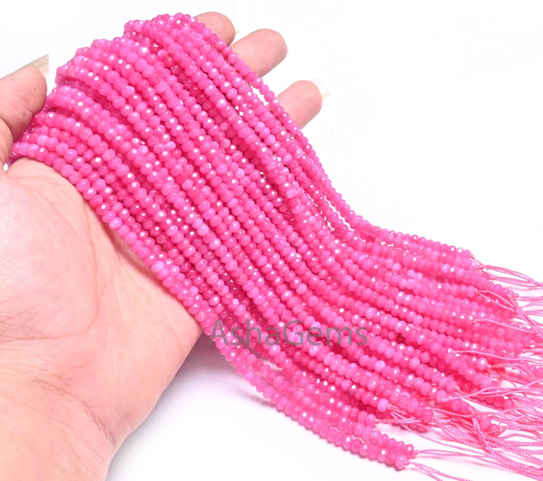 14" Strand Beautiful Hot Pink Jade Quartz faceted Rondelle Shape Beads,4.5mm Fine Jade Quartz machine cut Gemstone Beads Jewelry Making SALE