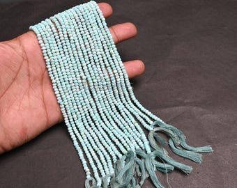 Fine Peru Blue Opal Faceted Rondelle Shape Beads,3.5,4 mm Sky opal Indian Machine Cut Gemstone Bead Jewelry making Craft