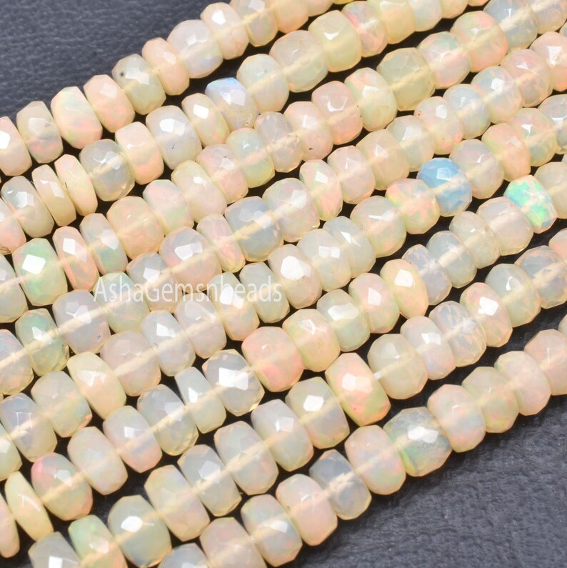 Yellow Ethiopian Opal Faceted Rondelle Beads,17inch Strand Natural Welo Fire Opal Beads Flashy Fire Ethiopian Opal Loose Gemstone Bead SALE