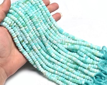 Beautiful Blue Peru Opal Flat Rondelle Shape Smooth Gemstone Beads,12&quot; Shaded Peruvian Sky Blue Opal Handmade Uneven Bead Jewelry Craft SALE