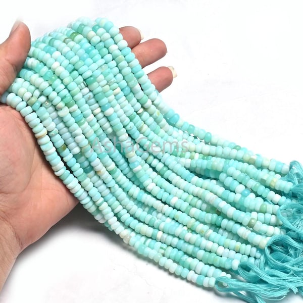 Opala Azul Peruana em Formato de Rondelle Plano, Contas de Gema Lisas, 30 cm (12"), Opala Azul Céu Peruana Sombreada, Artesanal, Contas Irregulares para Artesanato em Joias.