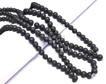 Natural Lava Beads: 8mm Black Lava Volcanic Rock round Ball Gemstone Beads,15 Inch Strand