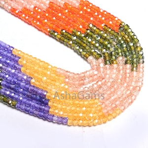 3.2mm AAA Quality Shaded Multi Color Zircon Rondelle Faceted Beads,13&quot;Cubic Zircon Micro Cut Faceted Zircon Bead Necklace Jewelry Craft SALE